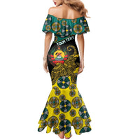 Personalised Mozambique Family Matching Mermaid Dress and Hawaiian Shirt African Elephant With Coat Of Arms - Wonder Print Shop