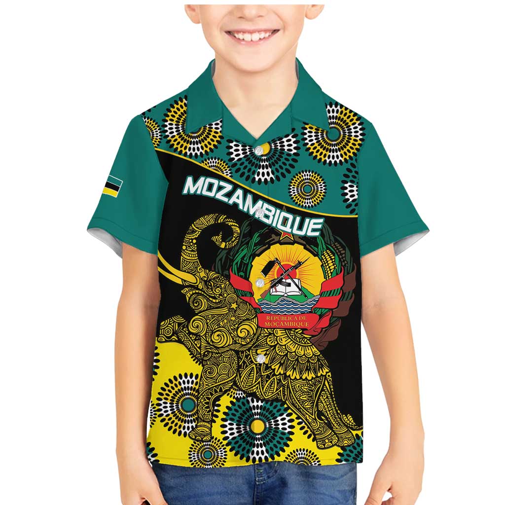 Personalised Mozambique Family Matching Mermaid Dress and Hawaiian Shirt African Elephant With Coat Of Arms - Wonder Print Shop