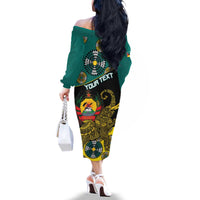 Personalised Mozambique Family Matching Off The Shoulder Long Sleeve Dress and Hawaiian Shirt African Elephant With Coat Of Arms - Wonder Print Shop