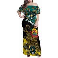 Personalised Mozambique Family Matching Off Shoulder Maxi Dress and Hawaiian Shirt African Elephant With Coat Of Arms - Wonder Print Shop