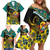 Personalised Mozambique Family Matching Off Shoulder Short Dress and Hawaiian Shirt African Elephant With Coat Of Arms - Wonder Print Shop