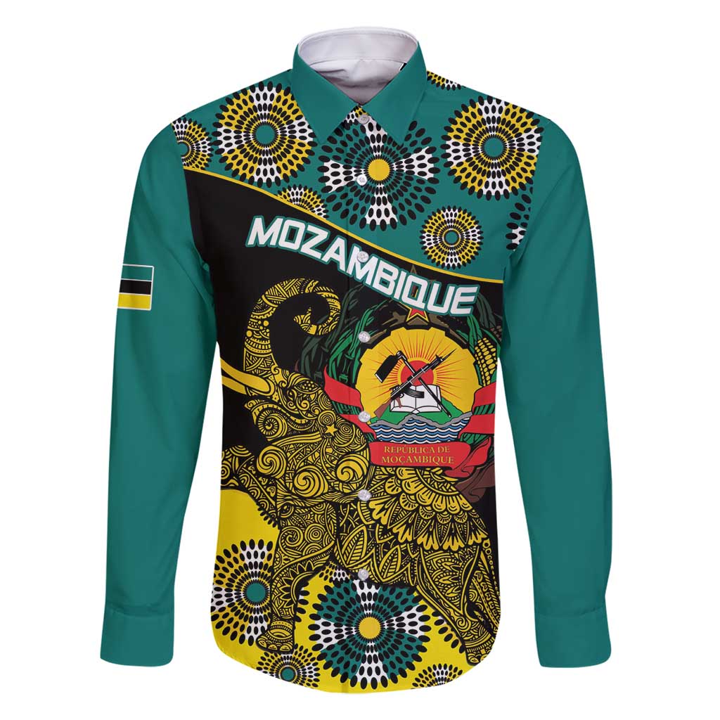 Personalised Mozambique Family Matching Off Shoulder Short Dress and Hawaiian Shirt African Elephant With Coat Of Arms - Wonder Print Shop