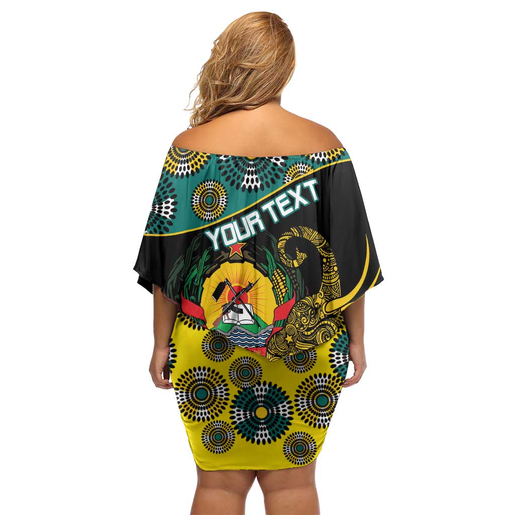 Personalised Mozambique Family Matching Off Shoulder Short Dress and Hawaiian Shirt African Elephant With Coat Of Arms - Wonder Print Shop