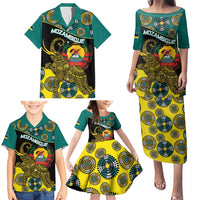 Personalised Mozambique Family Matching Puletasi and Hawaiian Shirt African Elephant With Coat Of Arms - Wonder Print Shop