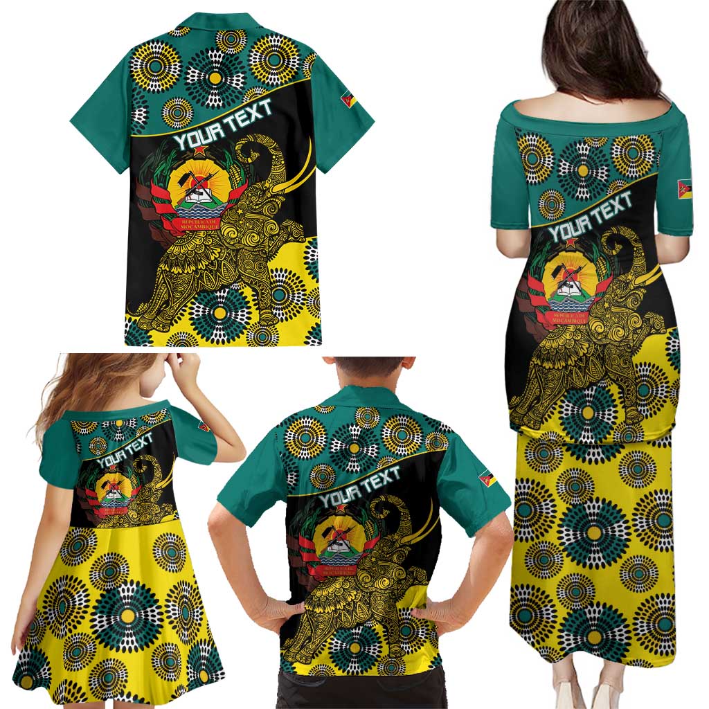 Personalised Mozambique Family Matching Puletasi and Hawaiian Shirt African Elephant With Coat Of Arms - Wonder Print Shop