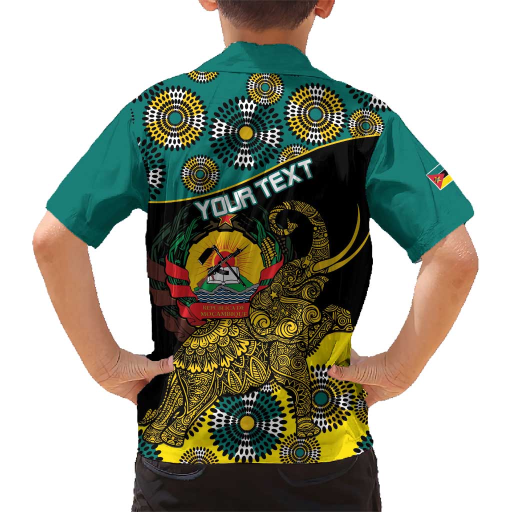 Personalised Mozambique Family Matching Short Sleeve Bodycon Dress and Hawaiian Shirt African Elephant With Coat Of Arms - Wonder Print Shop