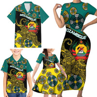 Personalised Mozambique Family Matching Short Sleeve Bodycon Dress and Hawaiian Shirt African Elephant With Coat Of Arms - Wonder Print Shop