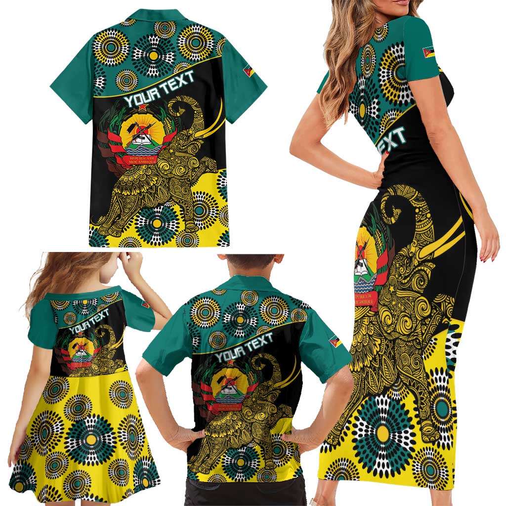 Personalised Mozambique Family Matching Short Sleeve Bodycon Dress and Hawaiian Shirt African Elephant With Coat Of Arms - Wonder Print Shop