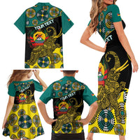 Personalised Mozambique Family Matching Short Sleeve Bodycon Dress and Hawaiian Shirt African Elephant With Coat Of Arms - Wonder Print Shop