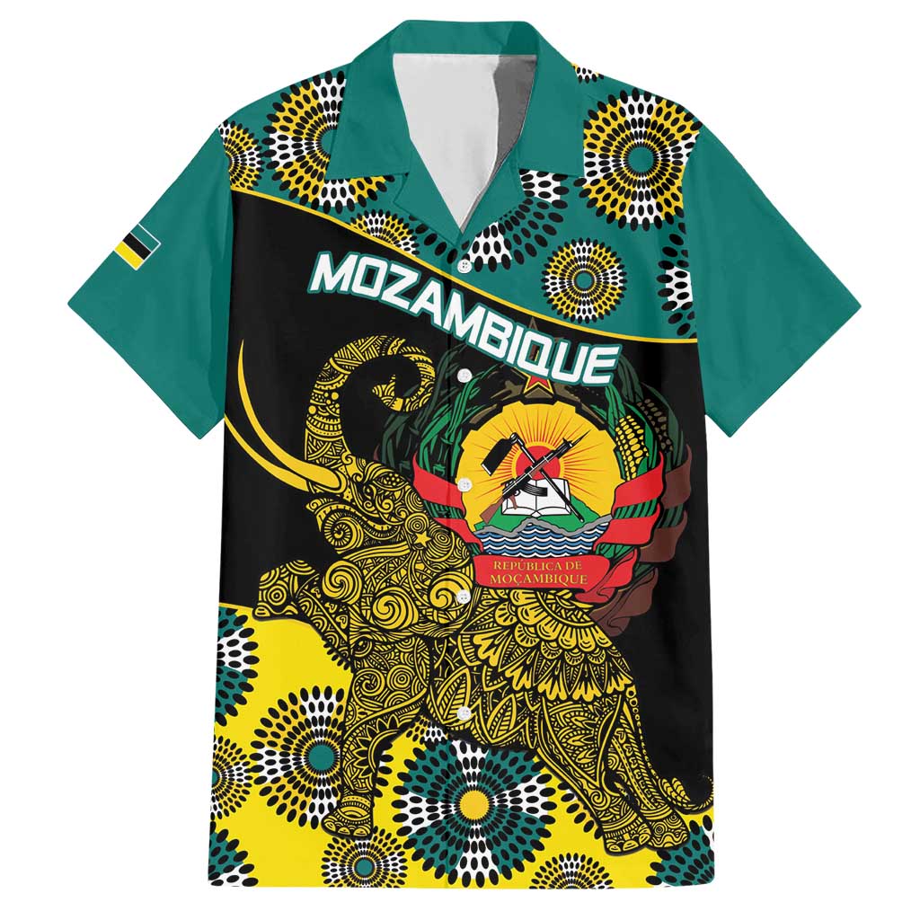 Personalised Mozambique Family Matching Short Sleeve Bodycon Dress and Hawaiian Shirt African Elephant With Coat Of Arms - Wonder Print Shop