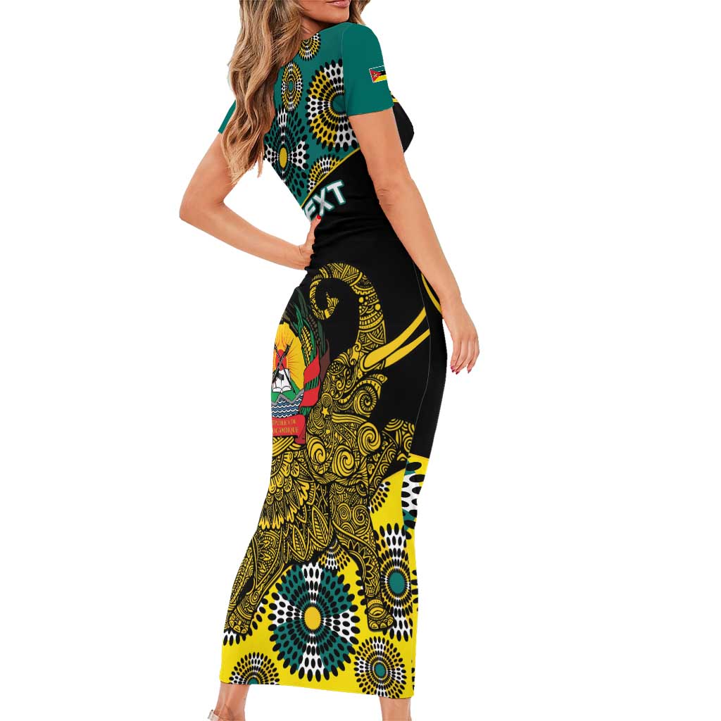Personalised Mozambique Family Matching Short Sleeve Bodycon Dress and Hawaiian Shirt African Elephant With Coat Of Arms - Wonder Print Shop