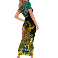 Personalised Mozambique Family Matching Short Sleeve Bodycon Dress and Hawaiian Shirt African Elephant With Coat Of Arms - Wonder Print Shop