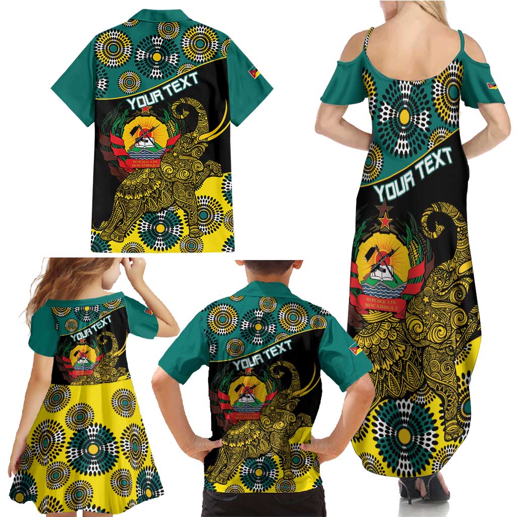 Personalised Mozambique Family Matching Summer Maxi Dress and Hawaiian Shirt African Elephant With Coat Of Arms - Wonder Print Shop