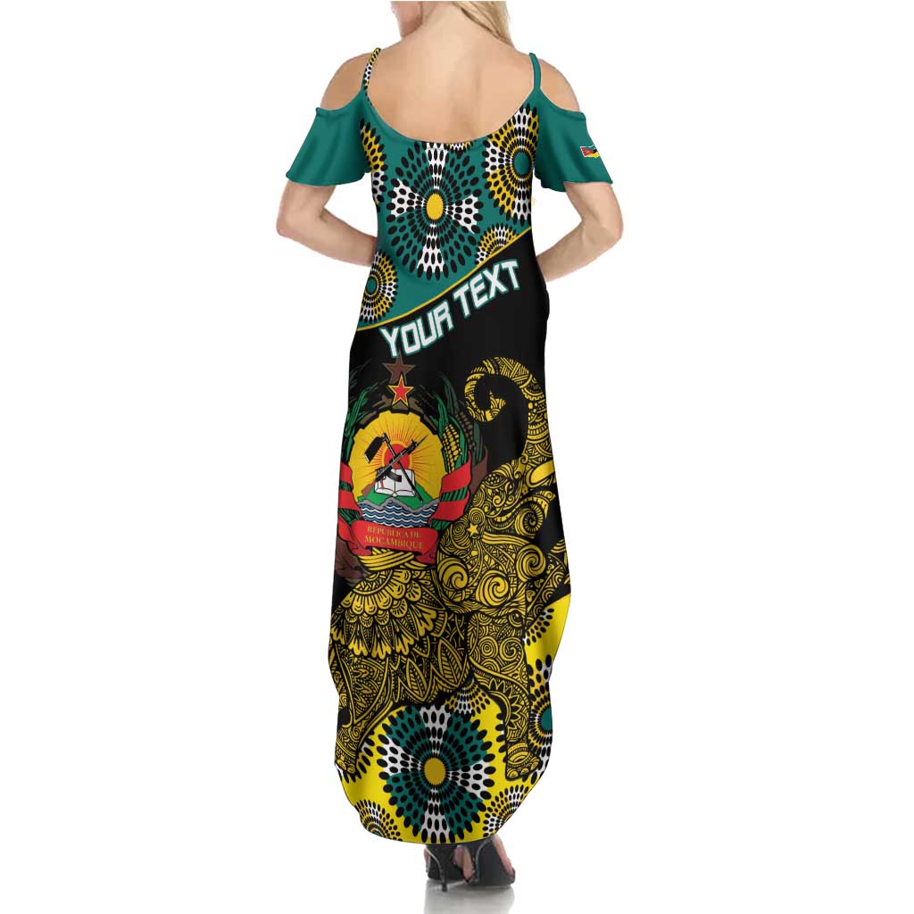 Personalised Mozambique Family Matching Summer Maxi Dress and Hawaiian Shirt African Elephant With Coat Of Arms - Wonder Print Shop