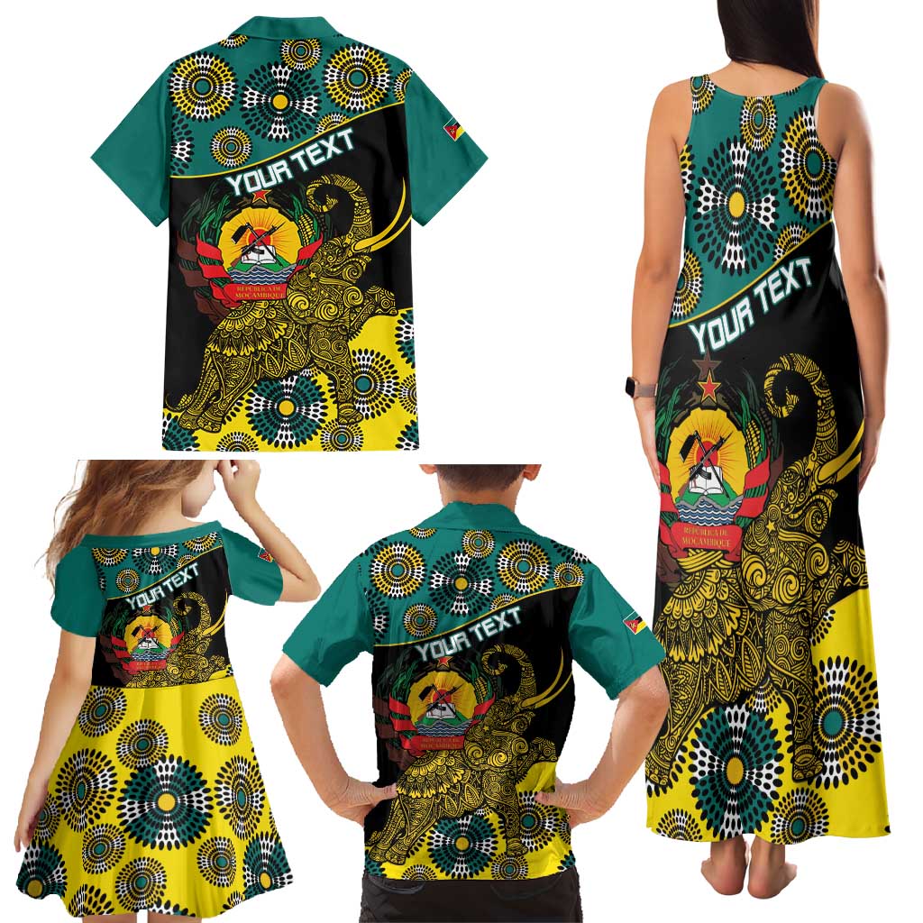 Personalised Mozambique Family Matching Tank Maxi Dress and Hawaiian Shirt African Elephant With Coat Of Arms - Wonder Print Shop