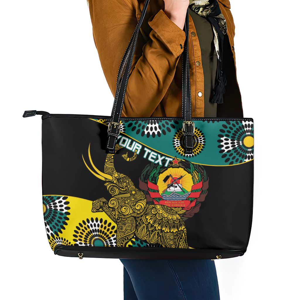 Personalised Mozambique Leather Tote Bag African Elephant With Coat Of Arms - Wonder Print Shop