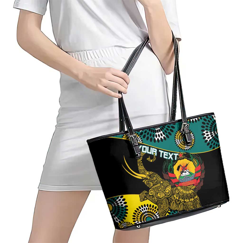 Personalised Mozambique Leather Tote Bag African Elephant With Coat Of Arms - Wonder Print Shop