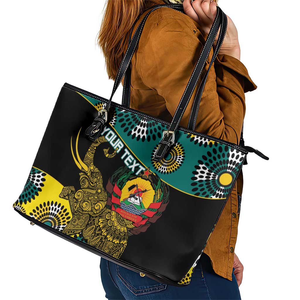Personalised Mozambique Leather Tote Bag African Elephant With Coat Of Arms - Wonder Print Shop