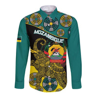 Personalised Mozambique Long Sleeve Button Shirt African Elephant With Coat Of Arms - Wonder Print Shop