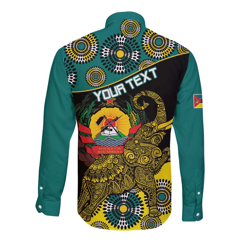 Personalised Mozambique Long Sleeve Button Shirt African Elephant With Coat Of Arms - Wonder Print Shop