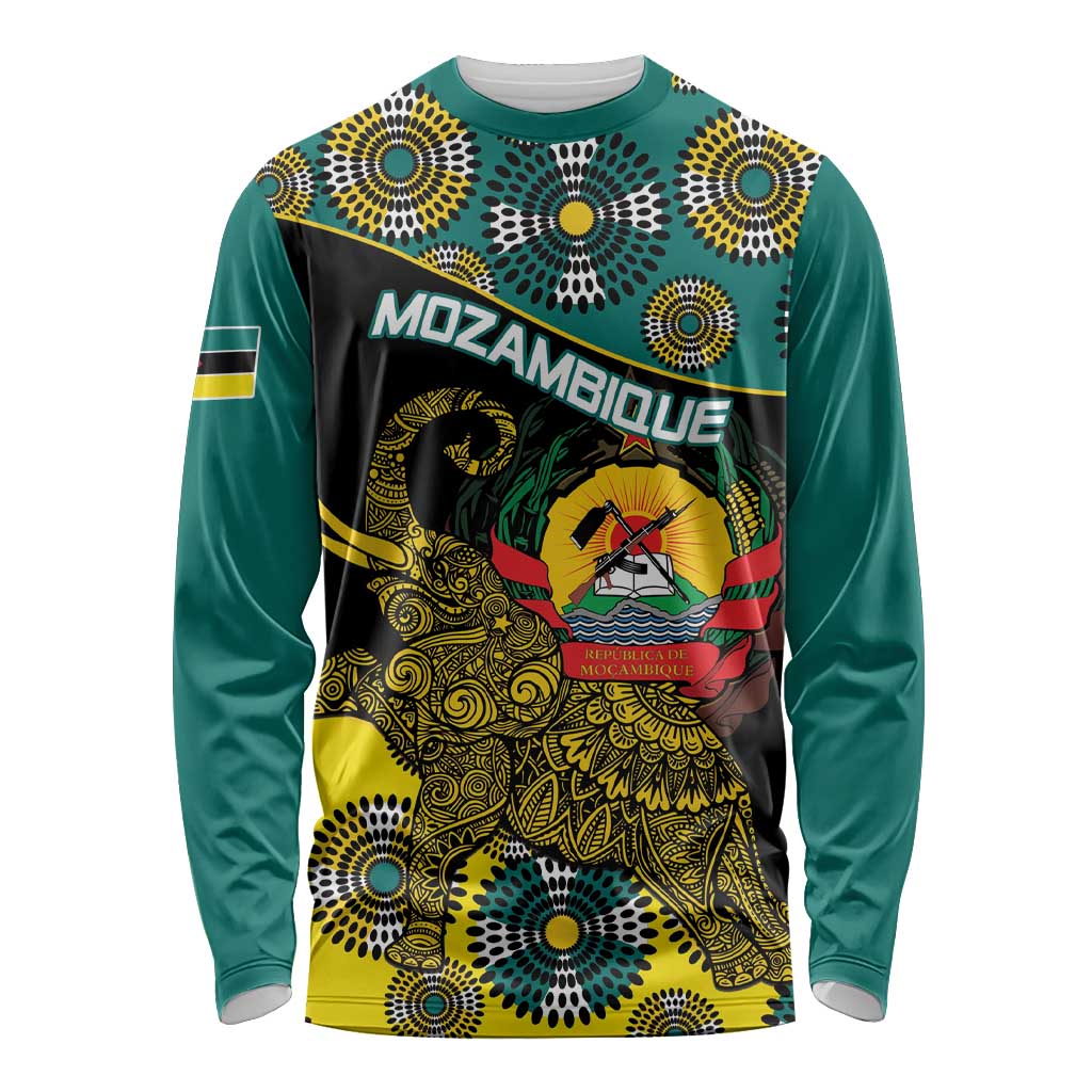 Personalised Mozambique Long Sleeve Shirt African Elephant With Coat Of Arms - Wonder Print Shop