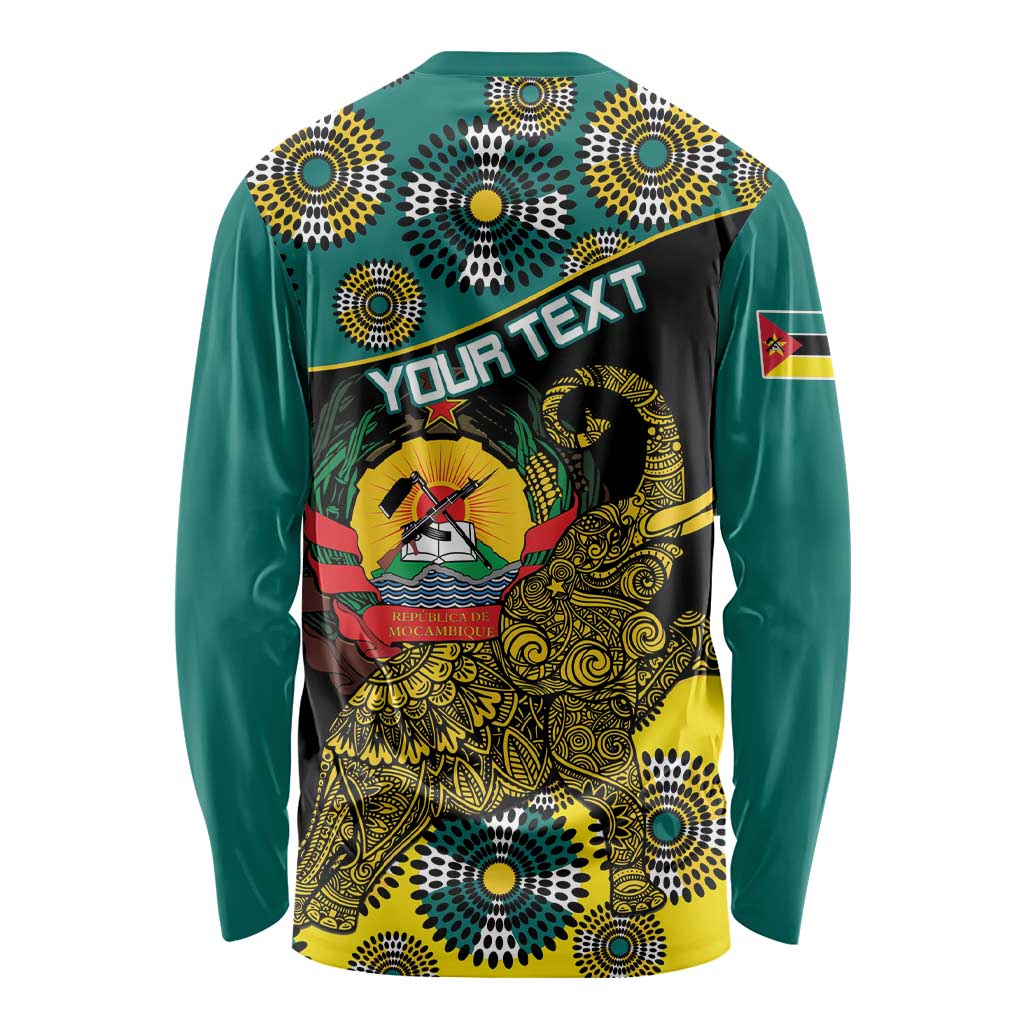 Personalised Mozambique Long Sleeve Shirt African Elephant With Coat Of Arms - Wonder Print Shop