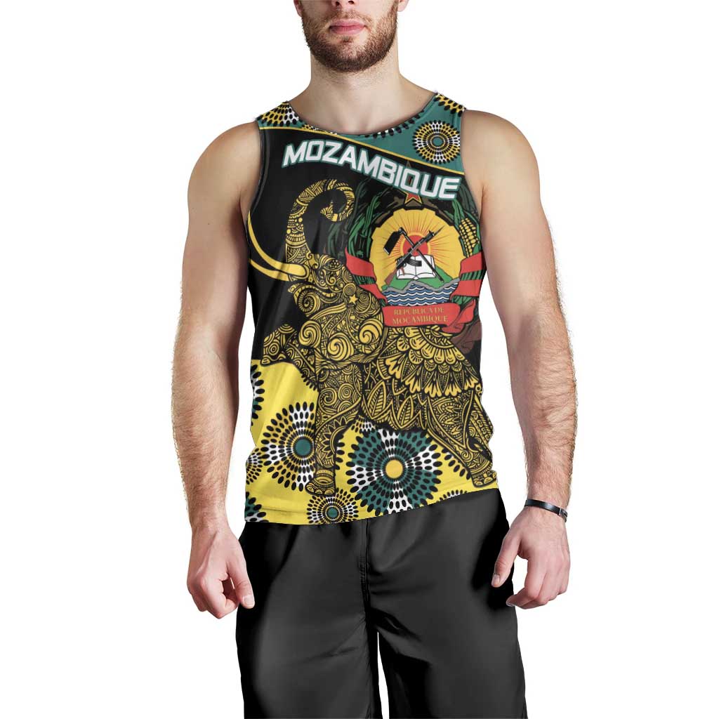Personalised Mozambique Men Tank Top African Elephant With Coat Of Arms - Wonder Print Shop