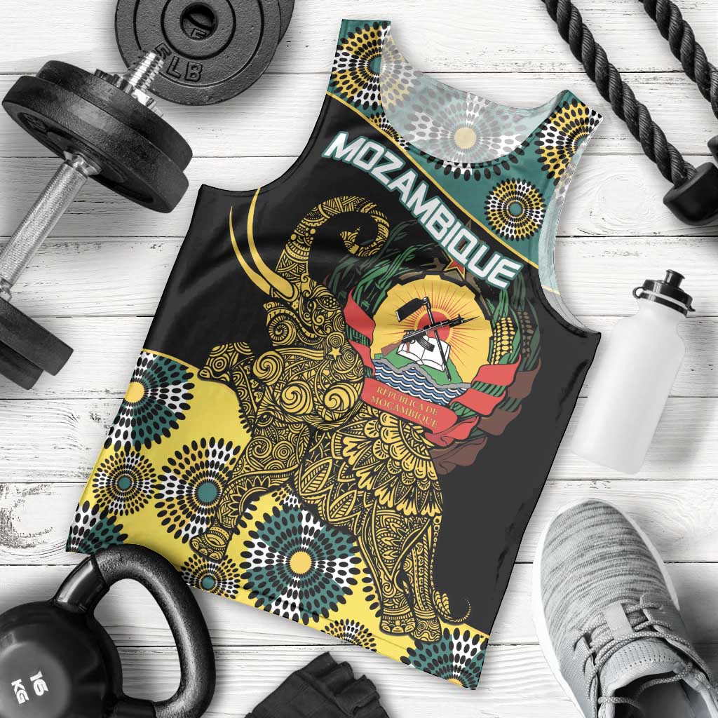 Personalised Mozambique Men Tank Top African Elephant With Coat Of Arms - Wonder Print Shop