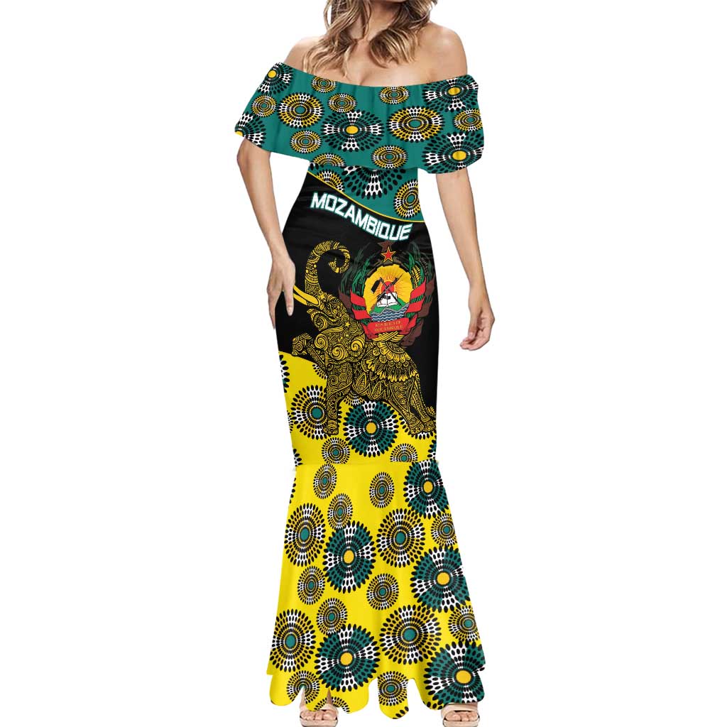 Personalised Mozambique Mermaid Dress African Elephant With Coat Of Arms - Wonder Print Shop