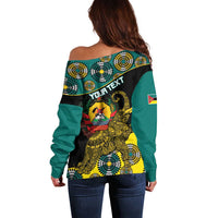 Personalised Mozambique Off Shoulder Sweater African Elephant With Coat Of Arms - Wonder Print Shop