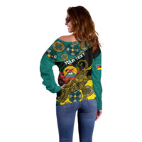 Personalised Mozambique Off Shoulder Sweater African Elephant With Coat Of Arms - Wonder Print Shop