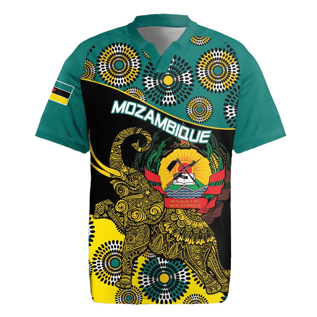 Personalised Mozambique Rugby Jersey African Elephant With Coat Of Arms - Wonder Print Shop