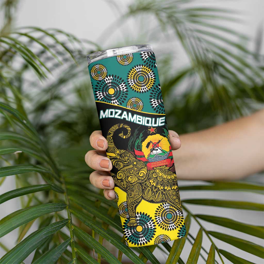 Personalised Mozambique Skinny Tumbler African Elephant With Coat Of Arms - Wonder Print Shop