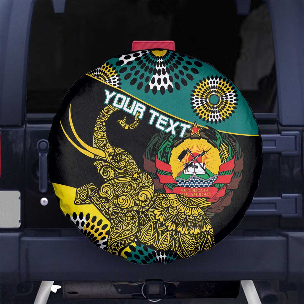 Personalised Mozambique Spare Tire Cover African Elephant With Coat Of Arms - Wonder Print Shop