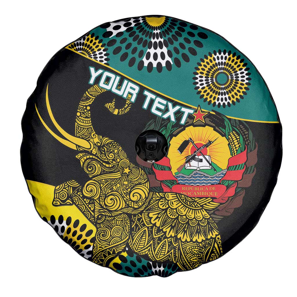 Personalised Mozambique Spare Tire Cover African Elephant With Coat Of Arms - Wonder Print Shop