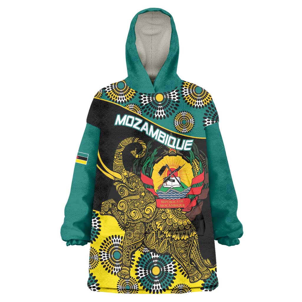 Personalised Mozambique Wearable Blanket Hoodie African Elephant With Coat Of Arms - Wonder Print Shop