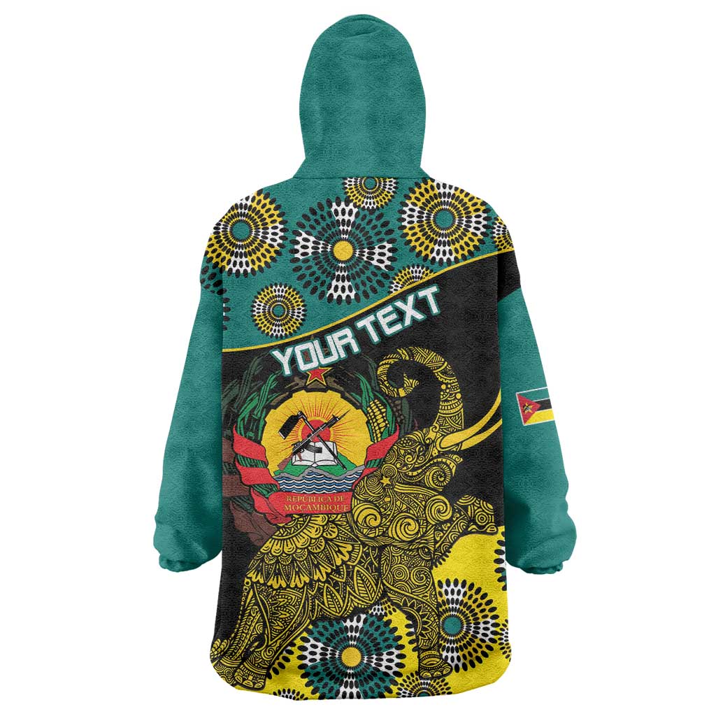 Personalised Mozambique Wearable Blanket Hoodie African Elephant With Coat Of Arms - Wonder Print Shop