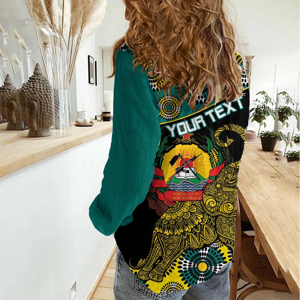 Personalised Mozambique Women Casual Shirt African Elephant With Coat Of Arms - Wonder Print Shop
