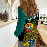 Personalised Mozambique Women Casual Shirt African Elephant With Coat Of Arms - Wonder Print Shop