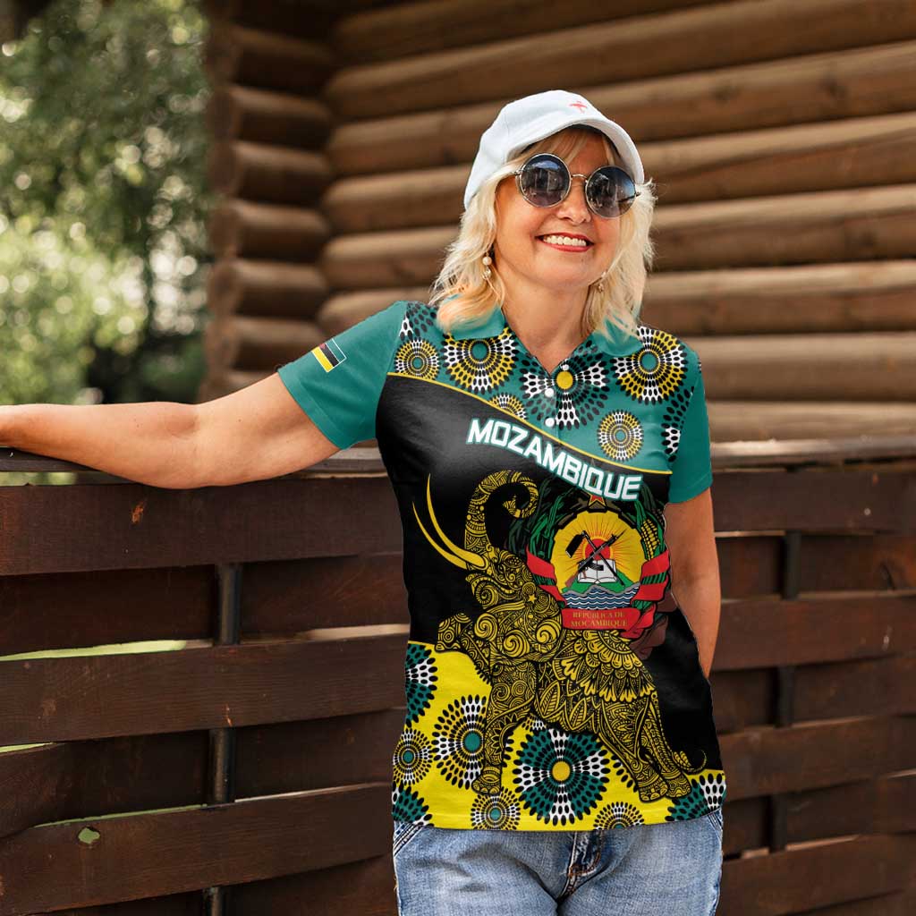 Personalised Mozambique Women Polo Shirt African Elephant With Coat Of Arms - Wonder Print Shop