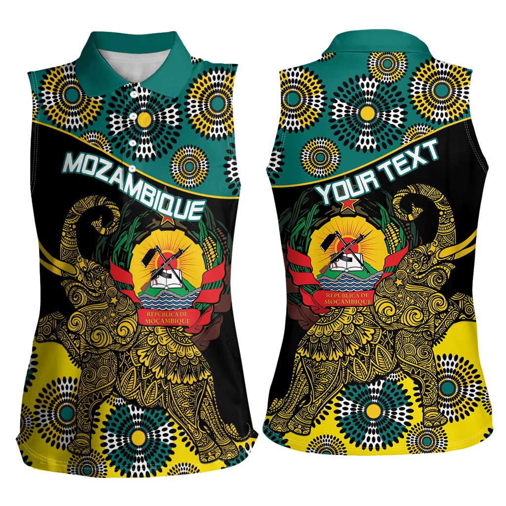 Personalised Mozambique Women Sleeveless Polo Shirt African Elephant With Coat Of Arms - Wonder Print Shop
