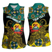 Personalised Mozambique Women Sleeveless Polo Shirt African Elephant With Coat Of Arms - Wonder Print Shop