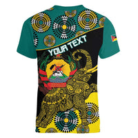 Personalised Mozambique Women V-Neck T-Shirt African Elephant With Coat Of Arms - Wonder Print Shop