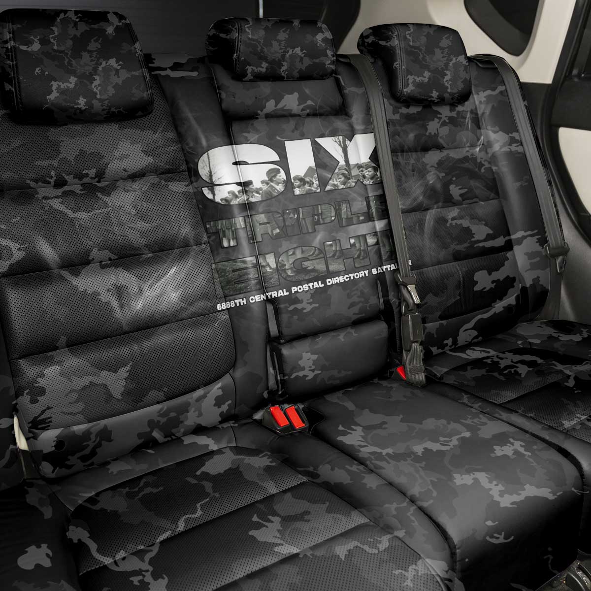 African American Heroes Back Car Seat Cover Six Triple Eight - Camo Style