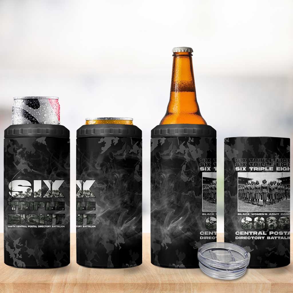African American Heroes 4 in 1 Can Cooler Tumbler Six Triple Eight - Camo Style