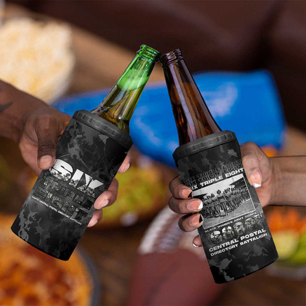 African American Heroes 4 in 1 Can Cooler Tumbler Six Triple Eight - Camo Style