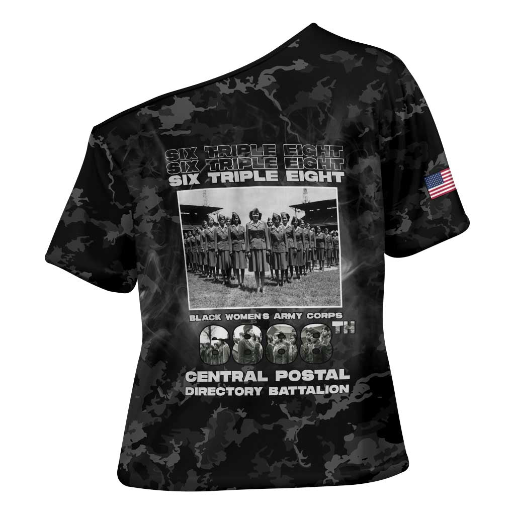 African American Heroes Cross Shoulder Shirt Six Triple Eight - Camo Style