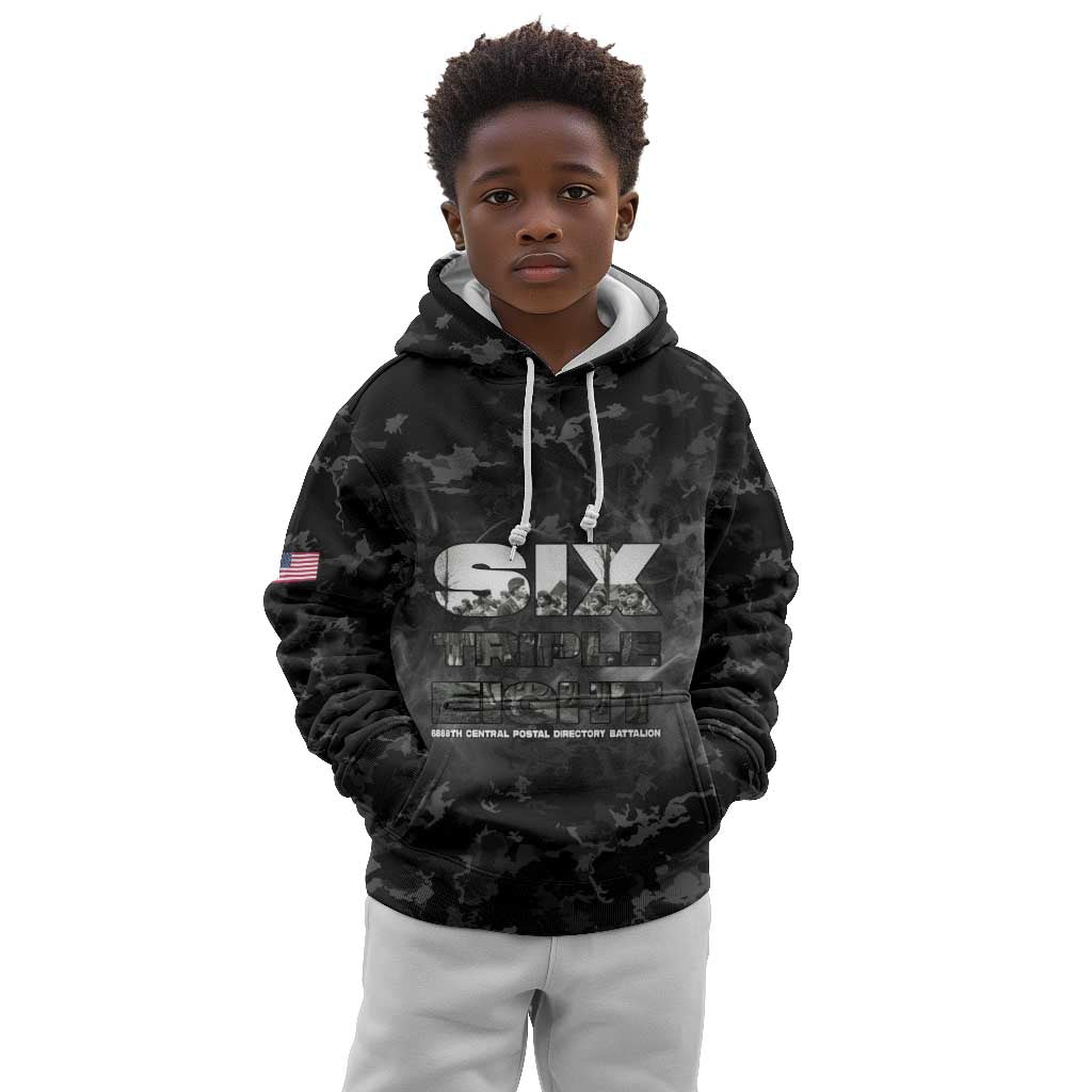 African American Heroes Kid Hoodie Six Triple Eight - Camo Style