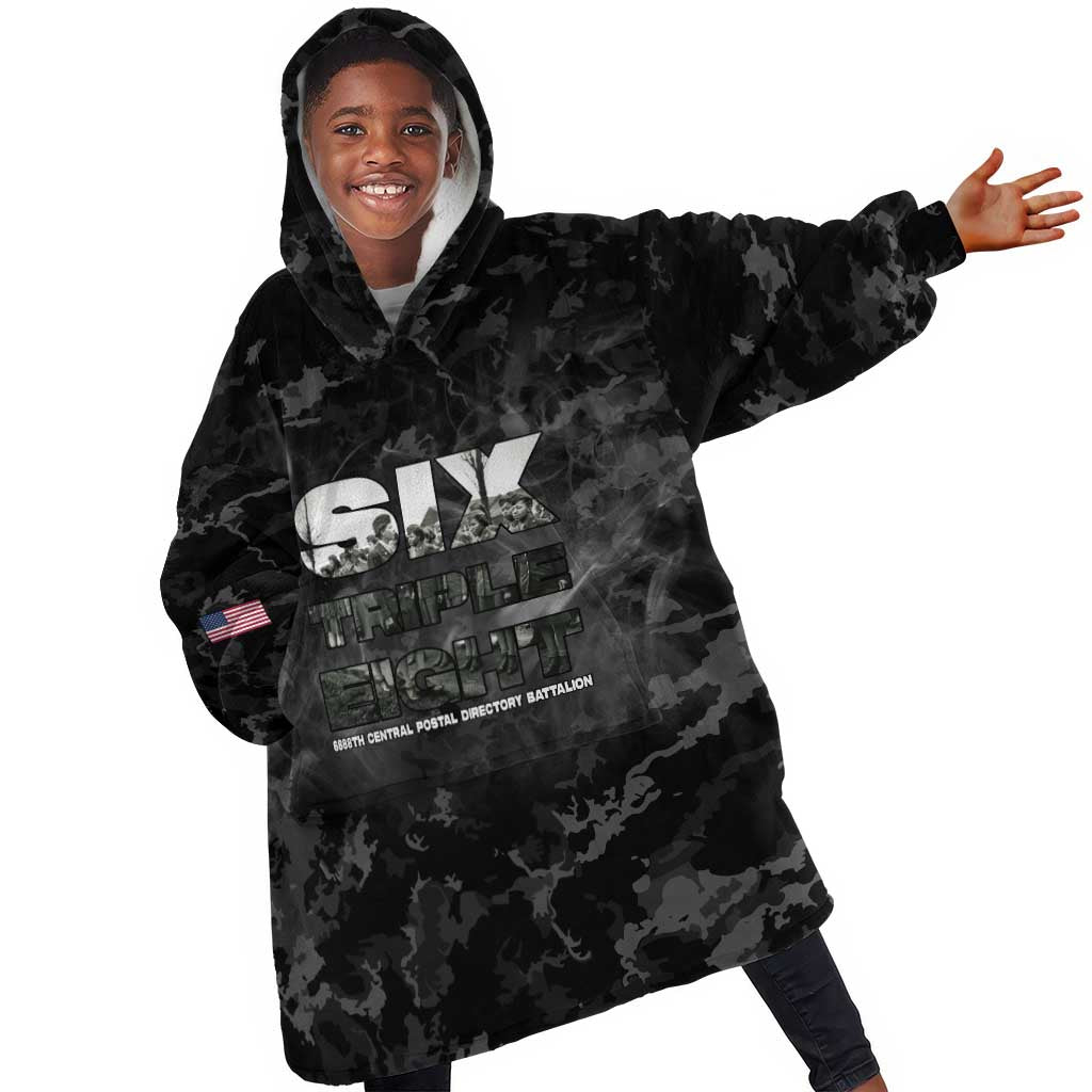 African American Heroes Kid Wearable Blanket Hoodie Six Triple Eight - Camo Style
