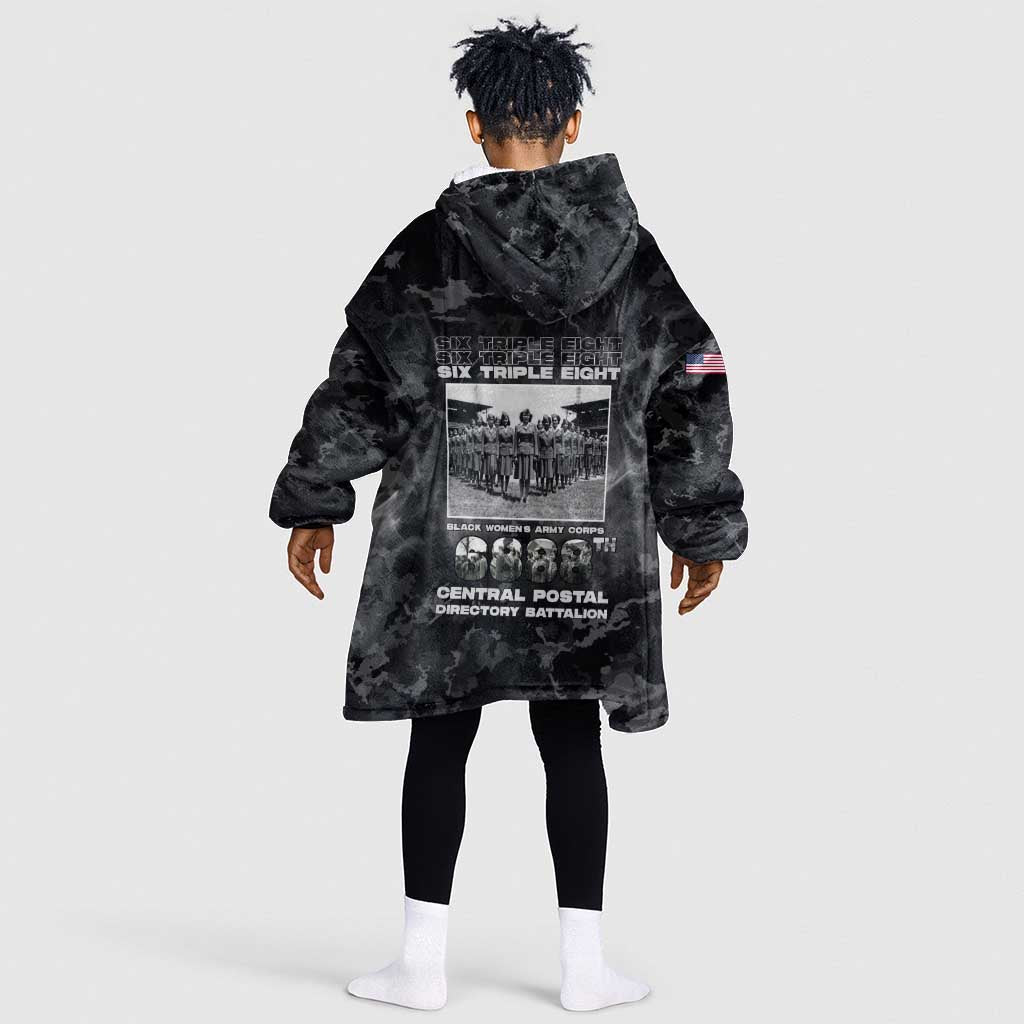 African American Heroes Kid Wearable Blanket Hoodie Six Triple Eight - Camo Style